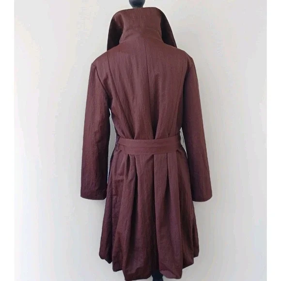 Samuel Dong Brown Ruffle Rosette Bubble Hem Trench Coat Jacket Womens Small - Picture 5 of 10